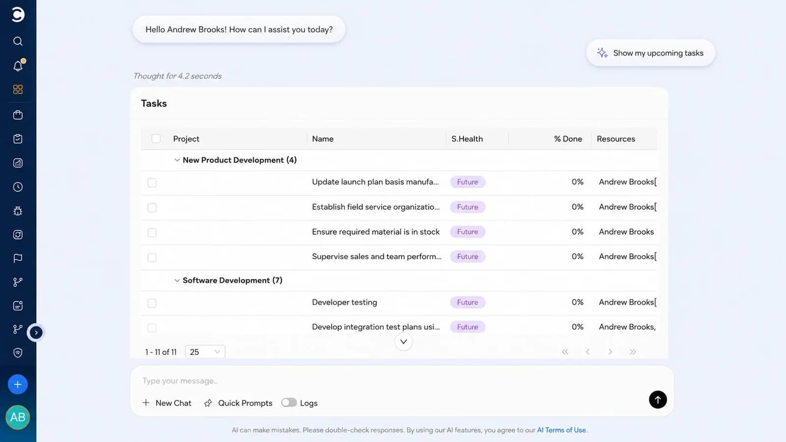Celoxis LEX AI assistant answering a portfolio question